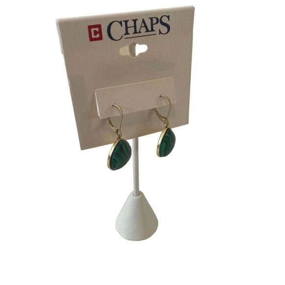 Chaps Marbled Malachite & Gold Toned Teardrop Earrings. - Picture 2 of 6